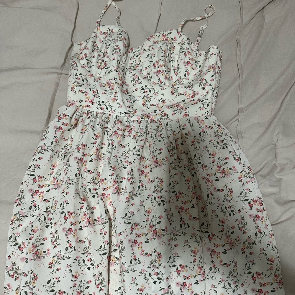 Floral White Dress with Pink and Green Accents